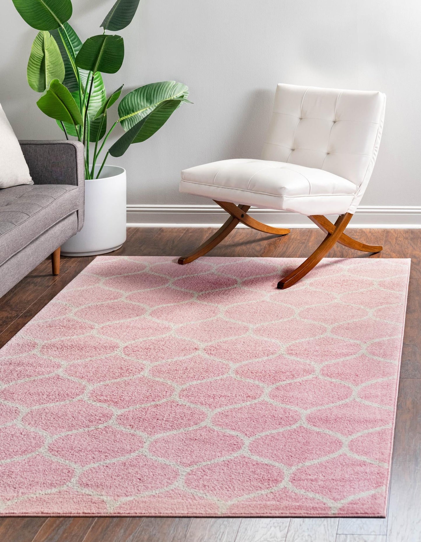 Unique Loom Trellis Frieze 10 x 14 (ft) Loomed Polypropylene Light Pink Rectangular Indoor Trellis Area rug