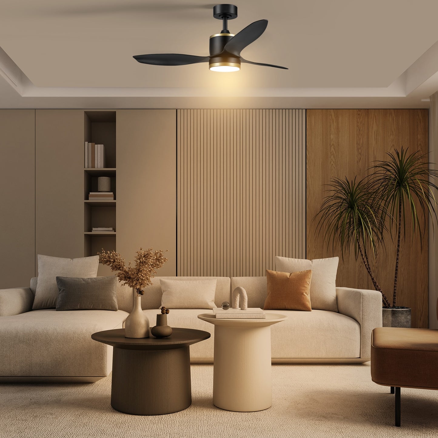 Globe Electric 48-in Black with Matte Blades Color-changing Integrated LED Indoor Smart Ceiling Fan Remote (3-Blade) 91006641