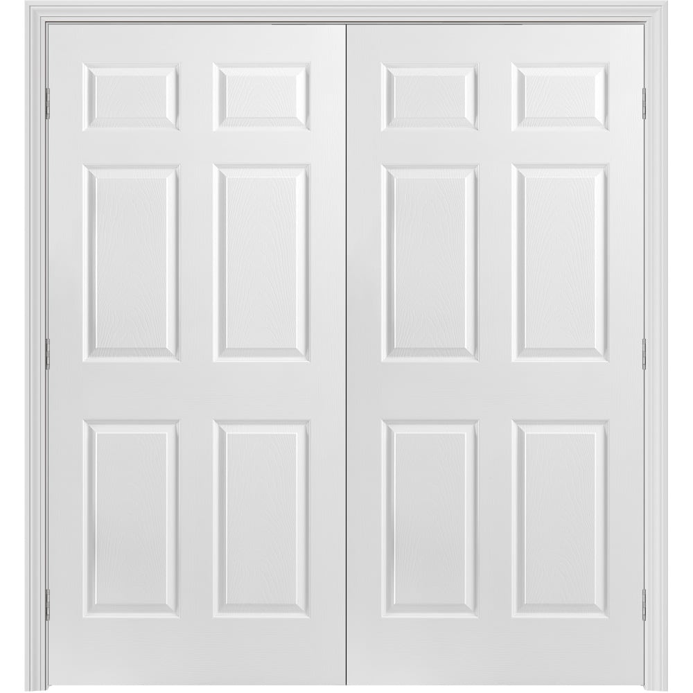 Masonite 72-in x 80-in Primed Hollow core 6-panel Bi-parting Smooth Primed Molded composite Split Jamb Double Prehung Interior Door 351 Casing