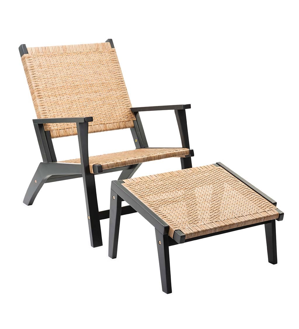 Evergreen Black Wood Frame Stationary Balcony Chair with Mesh Seat