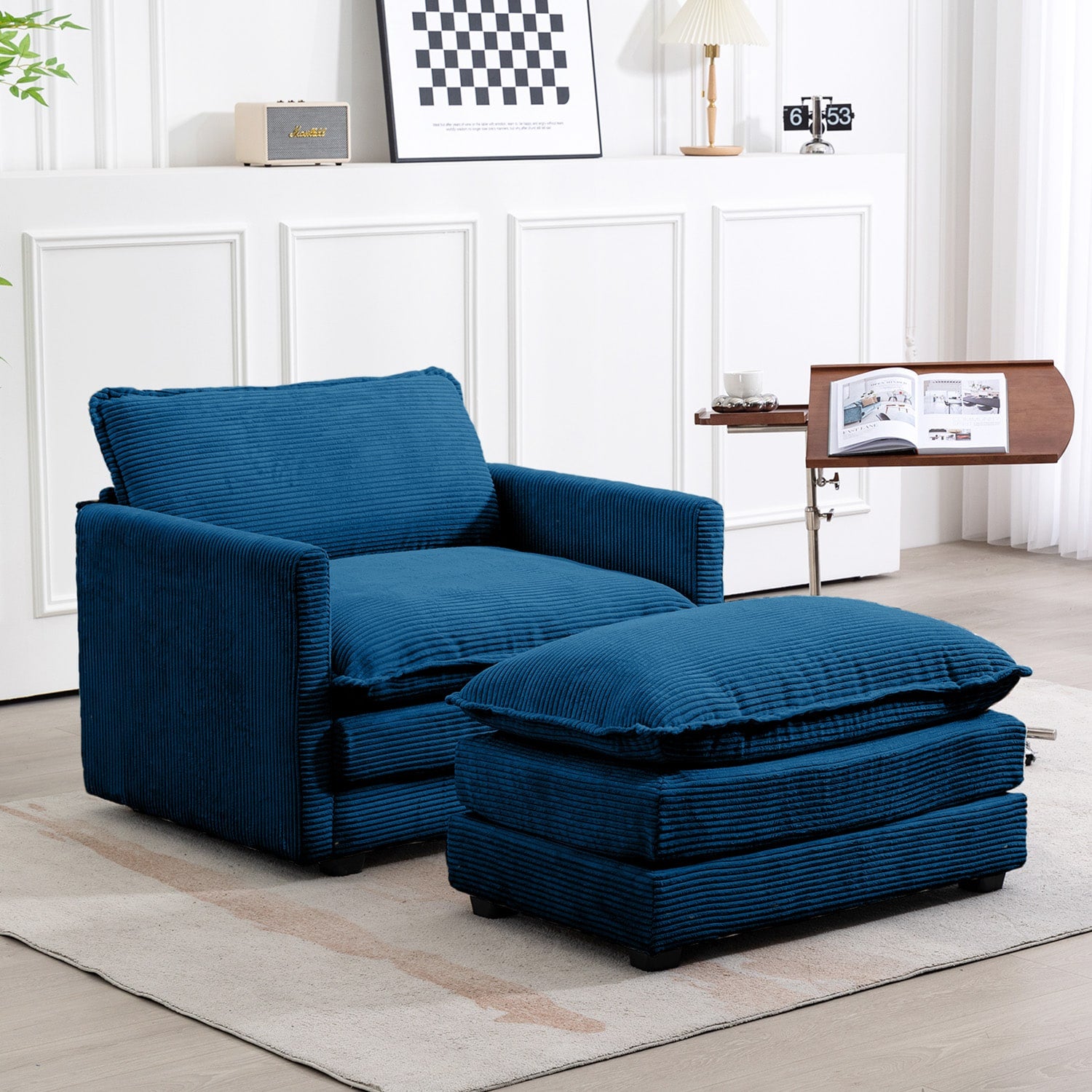 JEAREY Sectional sofa 46-in Casual Blue Chenille 1 -seater Sofa