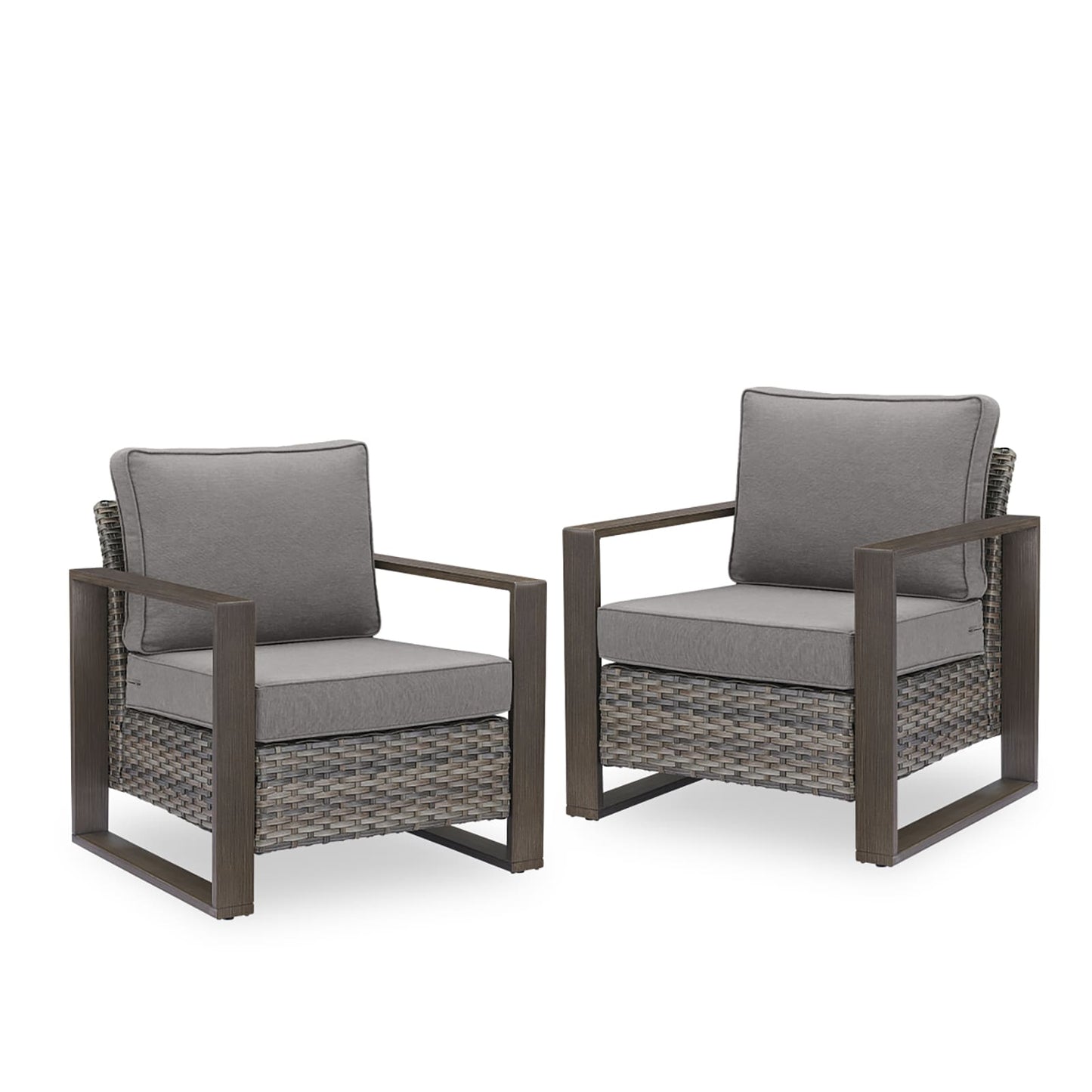 Rilyson KUANG Set of 2 Wicker Gray Wicker Frame Stationary Conversation Chair with Gray Gray Cushioned Seat