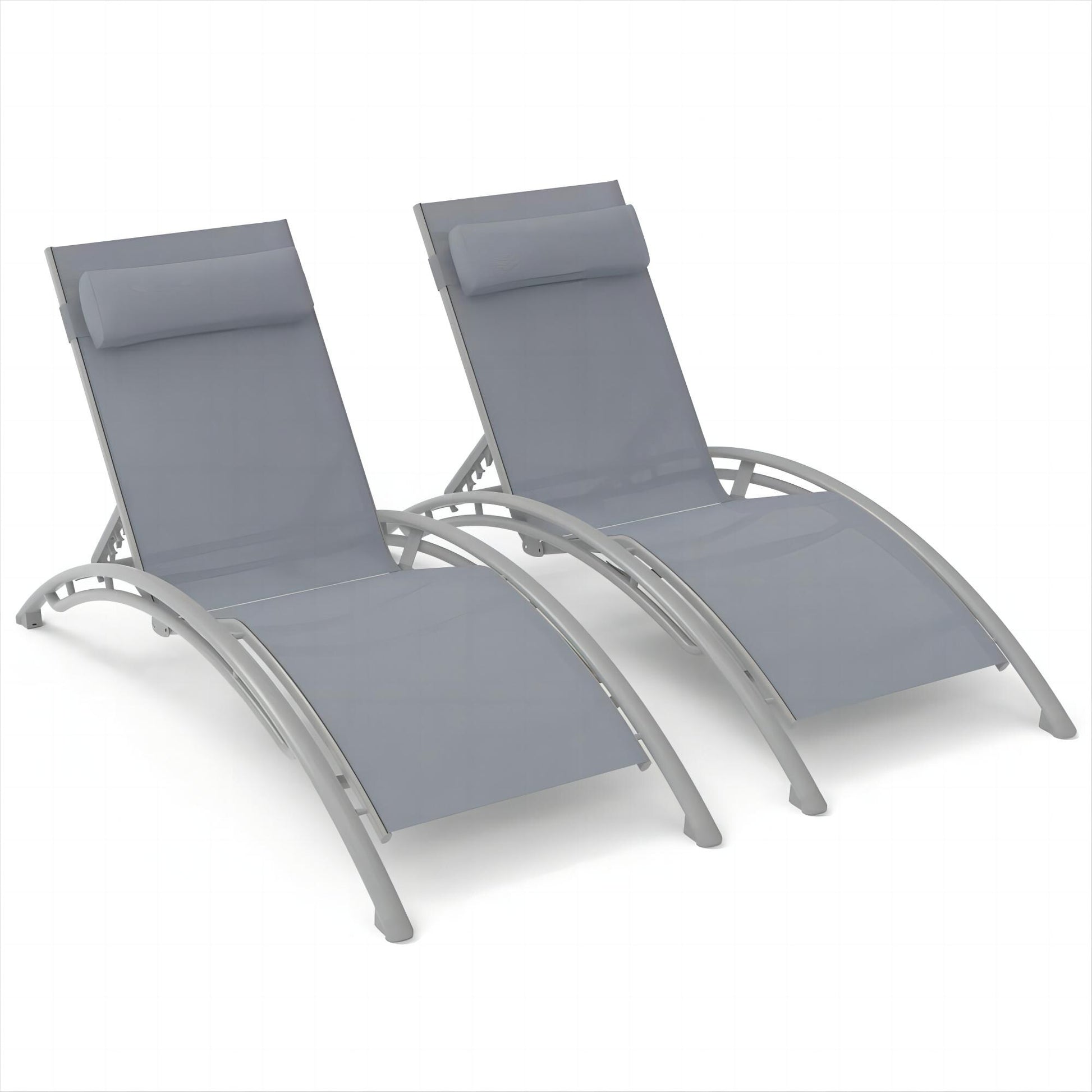 AHIOU HOME Noah Set of 2 Stackable Gray Aluminum Frame Stationary Chaise Lounge Chair with Gray Mesh Seat