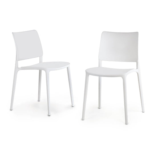 World Rug Gallery SeriesW1 Set of 2 Stackable White Resin Frame Stationary Dining Chair with Solid Seat