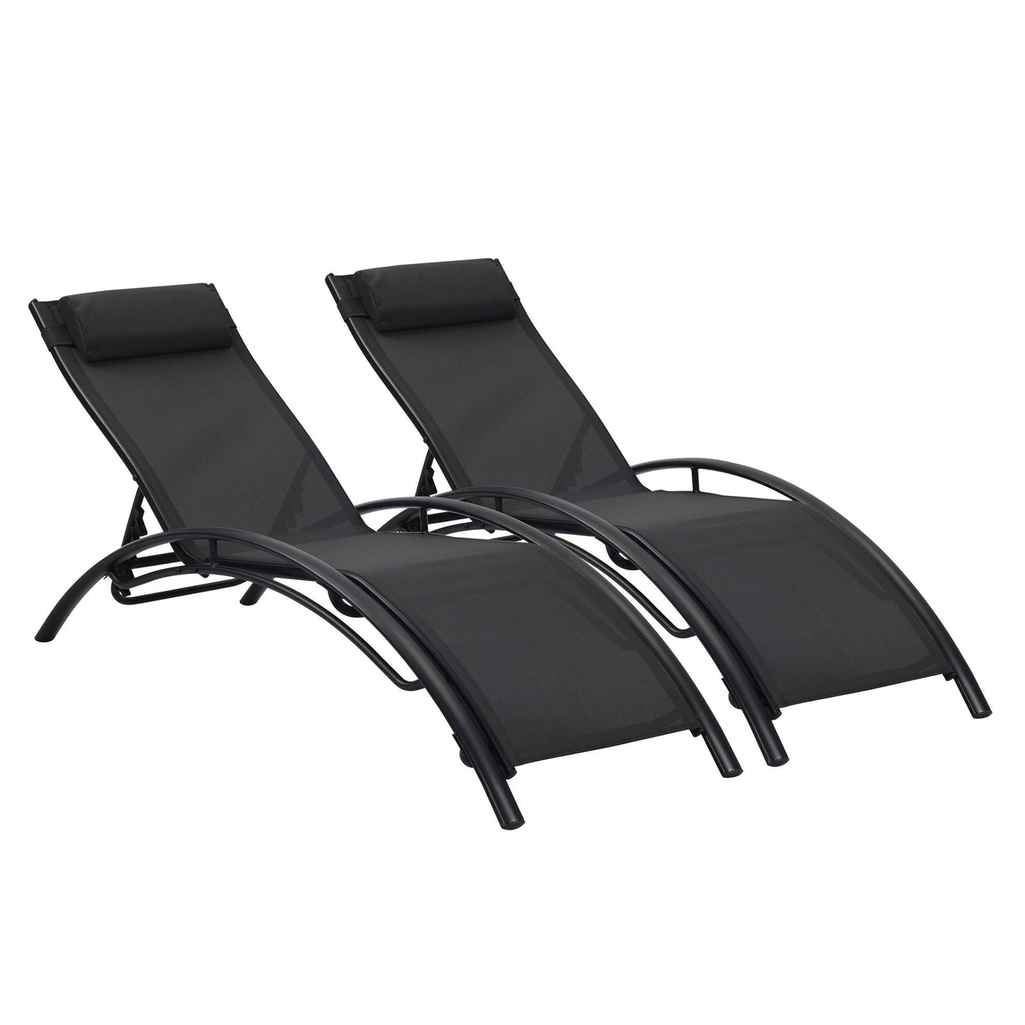 Maocao Hoom Set of 2 Stackable Black Aluminum Frame Stationary Chaise Lounge Chair with Black Cushioned Seat