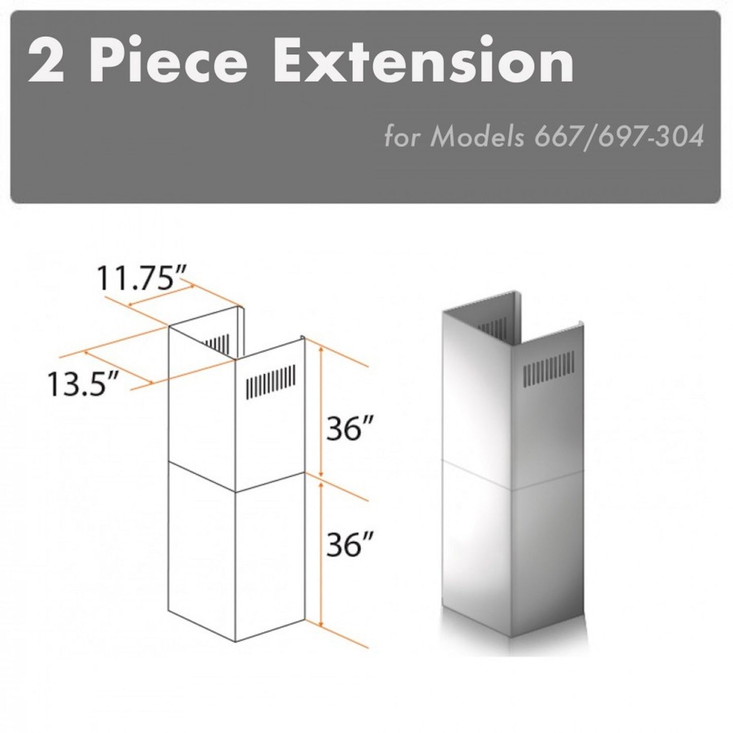 ZLINE KITCHEN & BATH Wall-Mounted range hood Flue extension 2 -Pack Stainless steel