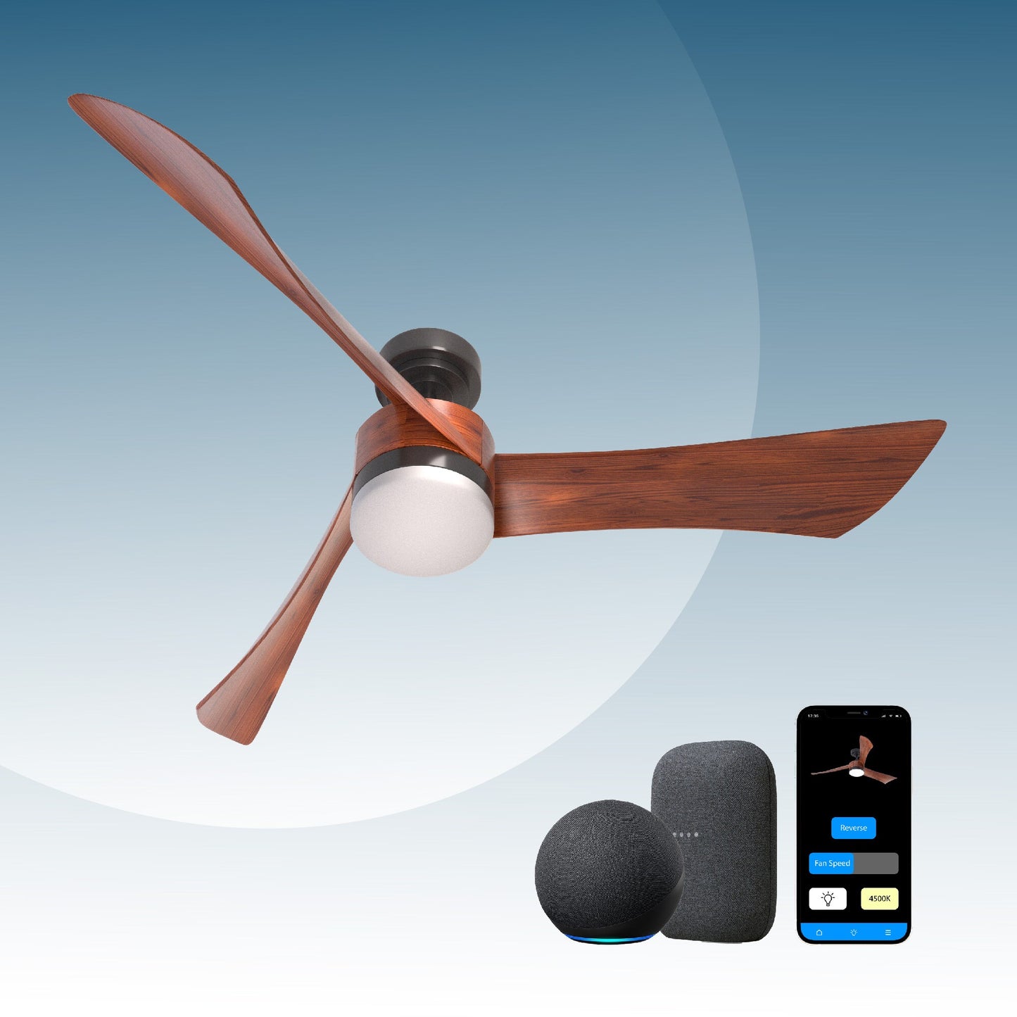 Promounts 54-in Black with Dark Brown Blades Color-changing Indoor Smart Propeller Ceiling Fan with Light (3-Blade) OHCF03-WT
