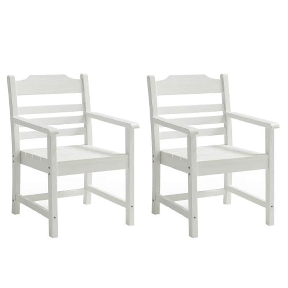 ZAKLOOP Patio Dining Chair Set of 2 White Stationary Dining Chair with White Slat Seat