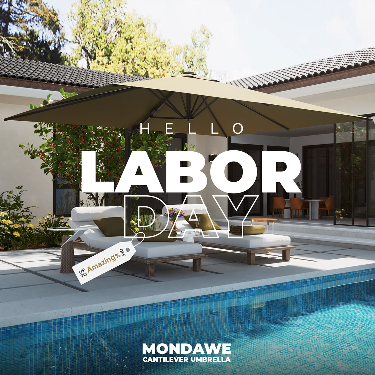 Mondawe 13-ft Aluminum Tan Cantilever Patio Umbrella with Base