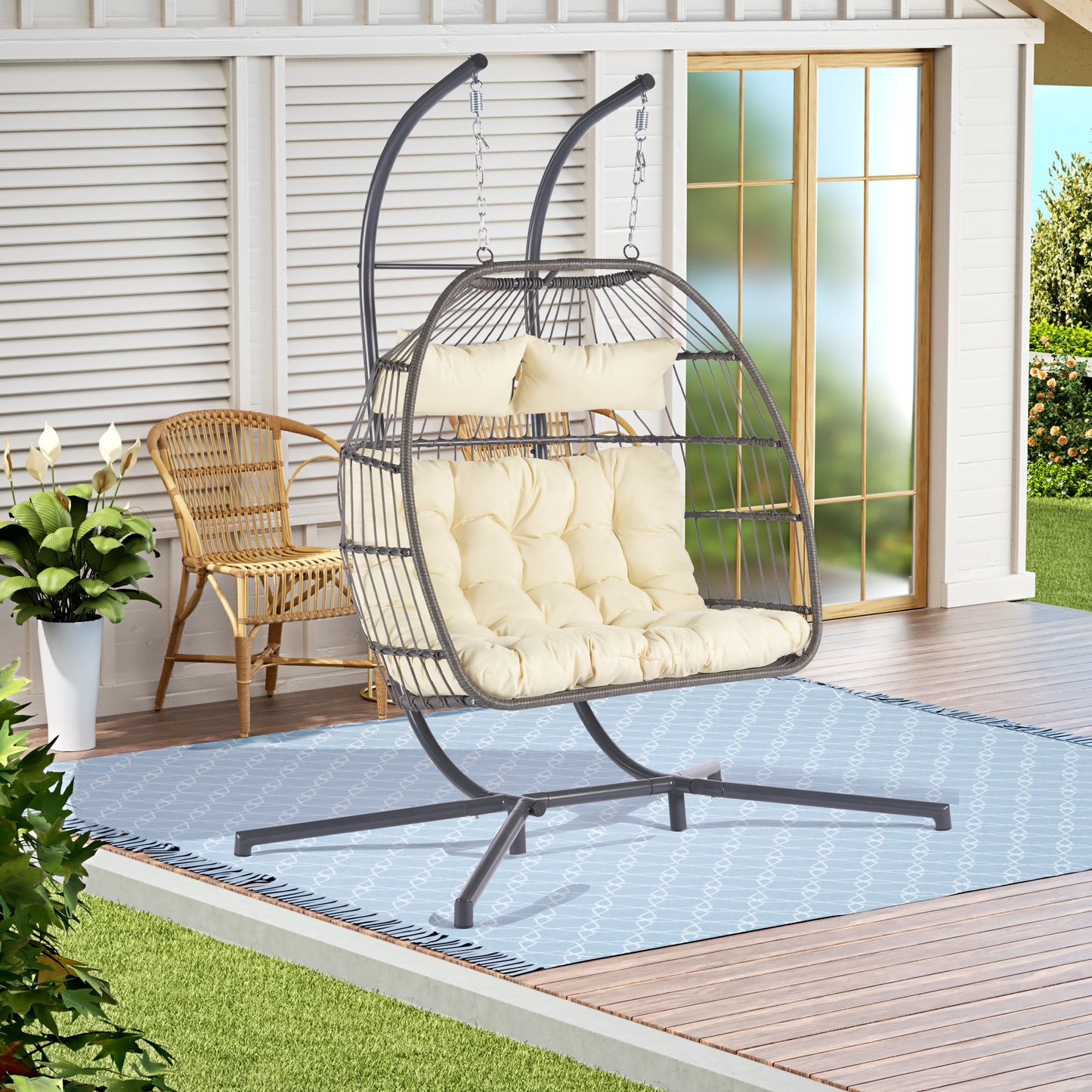 Beige Metal Glider Swing