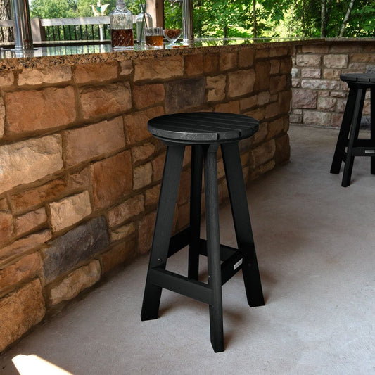 highwood Birch Black Poly-lumber Frame Stationary Bar Stool Chair with Slat Seat