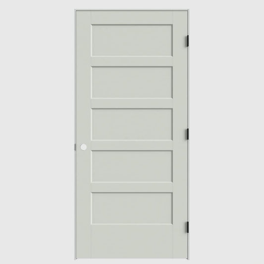 Masonite 36-in x 80-in Snow Storm Solid core 5-panel square Left hand Smooth Primed Molded composite Flat Jamb Single Prehung Interior Door