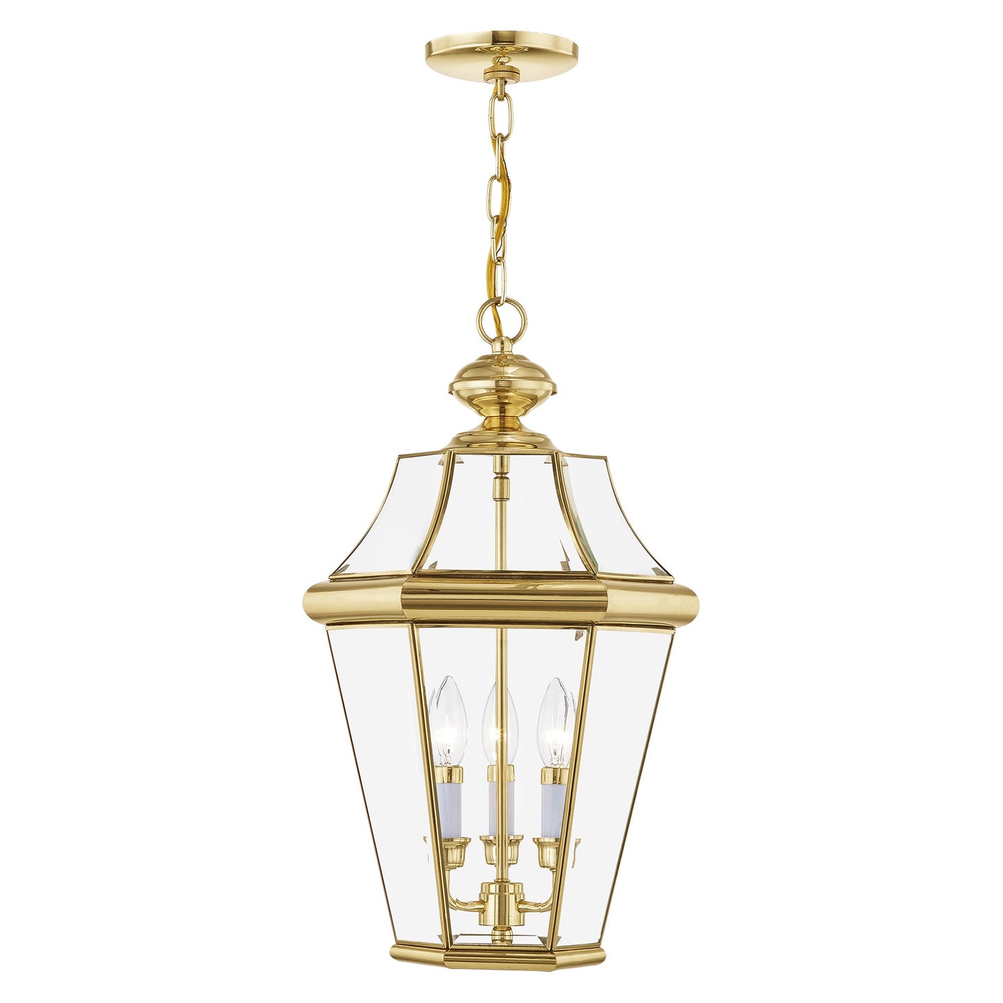 Livex Lighting Georgetown 3 -Light Polished brass Traditional Beveled glass Lantern Medium Outdoor Hanging Pendant light