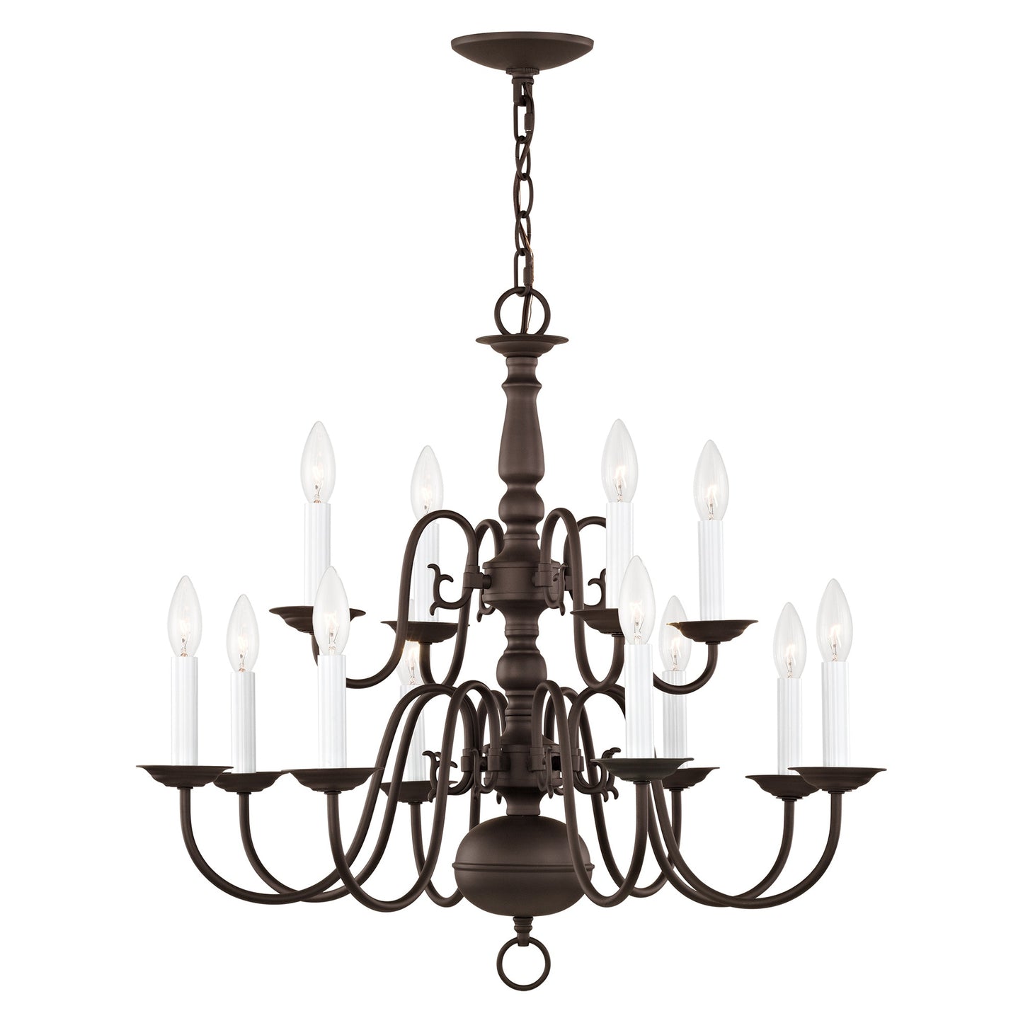 Livex Lighting Williamsburgh 12 -Light Bronze Traditional For Use in Bedrooms, Dining Rooms, Foyers, Kitchens, Living Rooms Chandelier