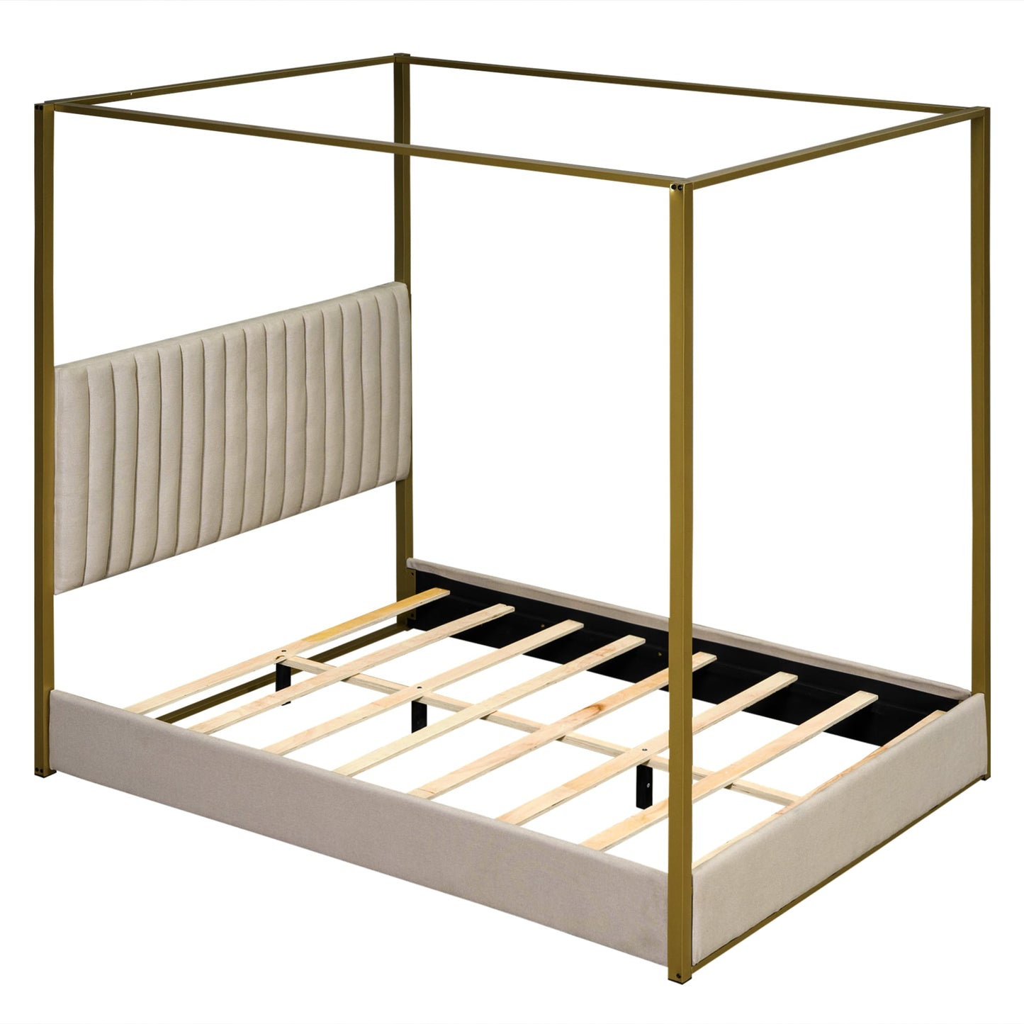 Qualler Queen Beige Bed Frame with Headboard