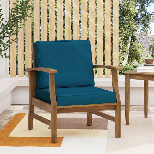 Moda Furnishings Classic Blue Wood Frame Stationary Conversation Chair with Blue Cushioned Seat