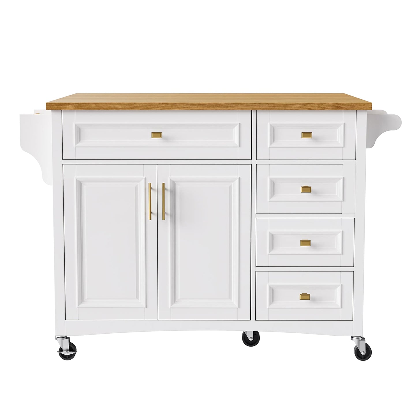 SINOFURN White MDF Base with MDF Wood Top Rolling Kitchen Island ( 29.5-in x 52-in x 36.3-in )
