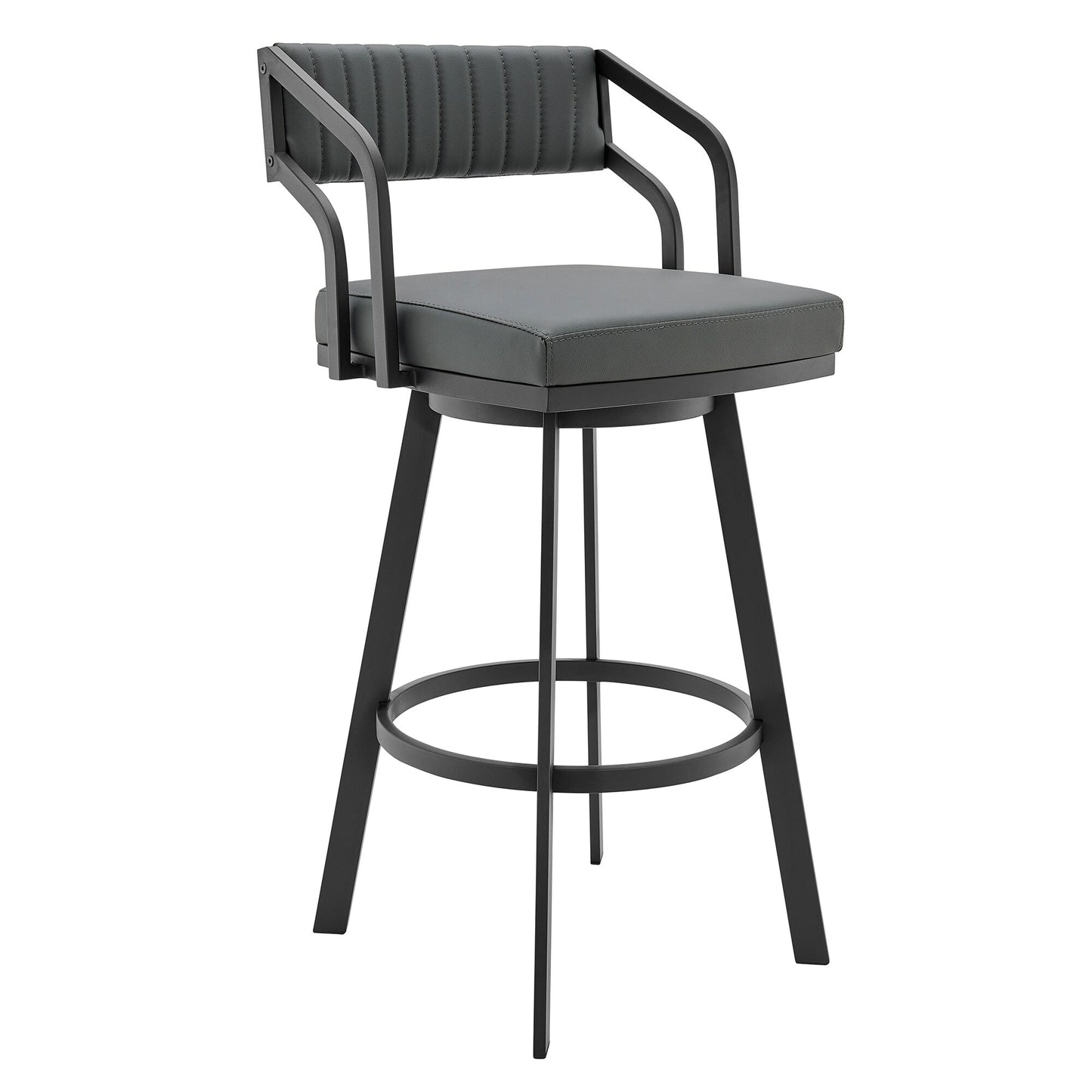Armen Living Black Powder-Coated Frame 26.0-Inches H Counter height Bucket seat Upholstered Swivel Metal Bar Stool with Arms