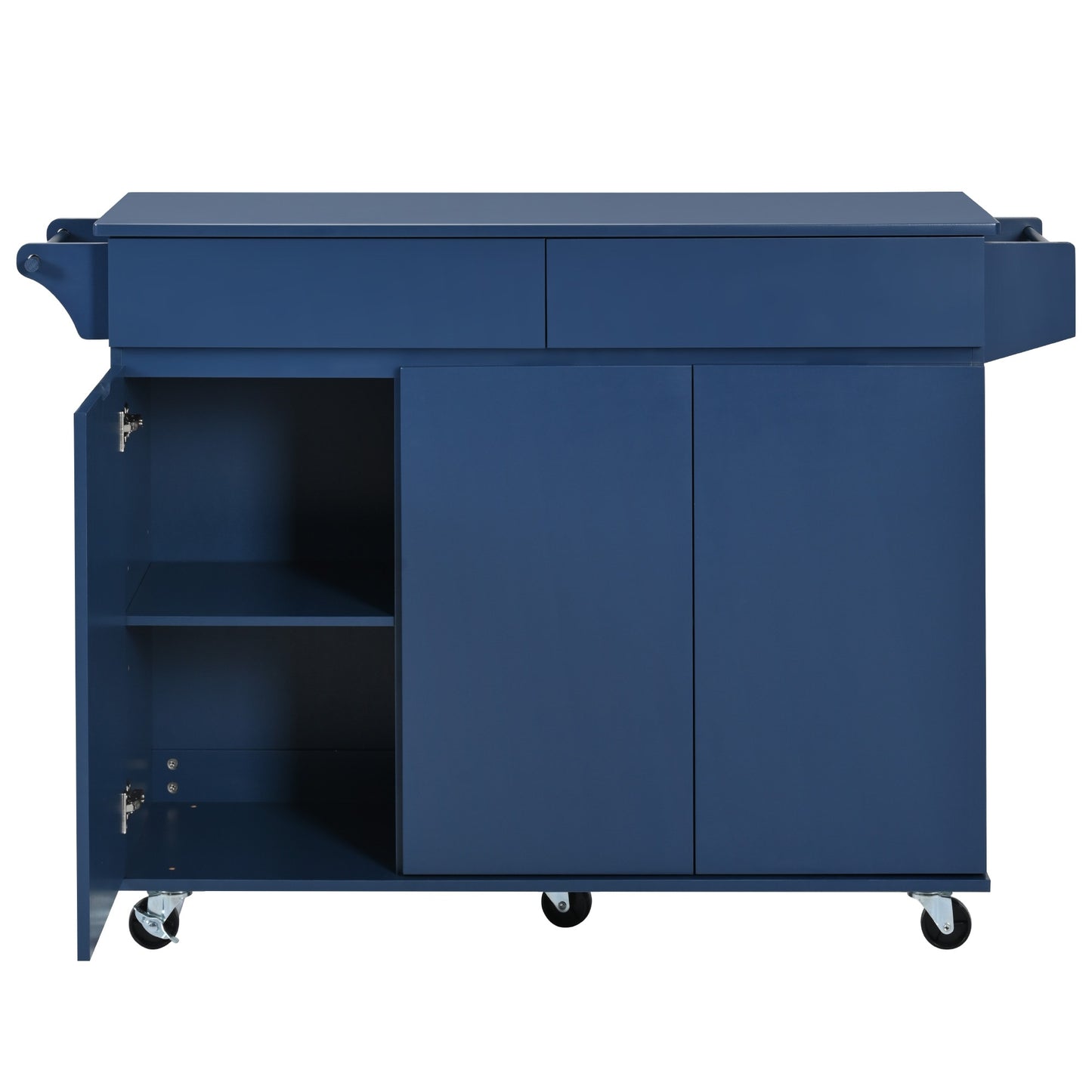 Kahomvis Blue MDF Base with MDF Rolling Kitchen Island ( 15.7-in x 53.2-in x 32-in )