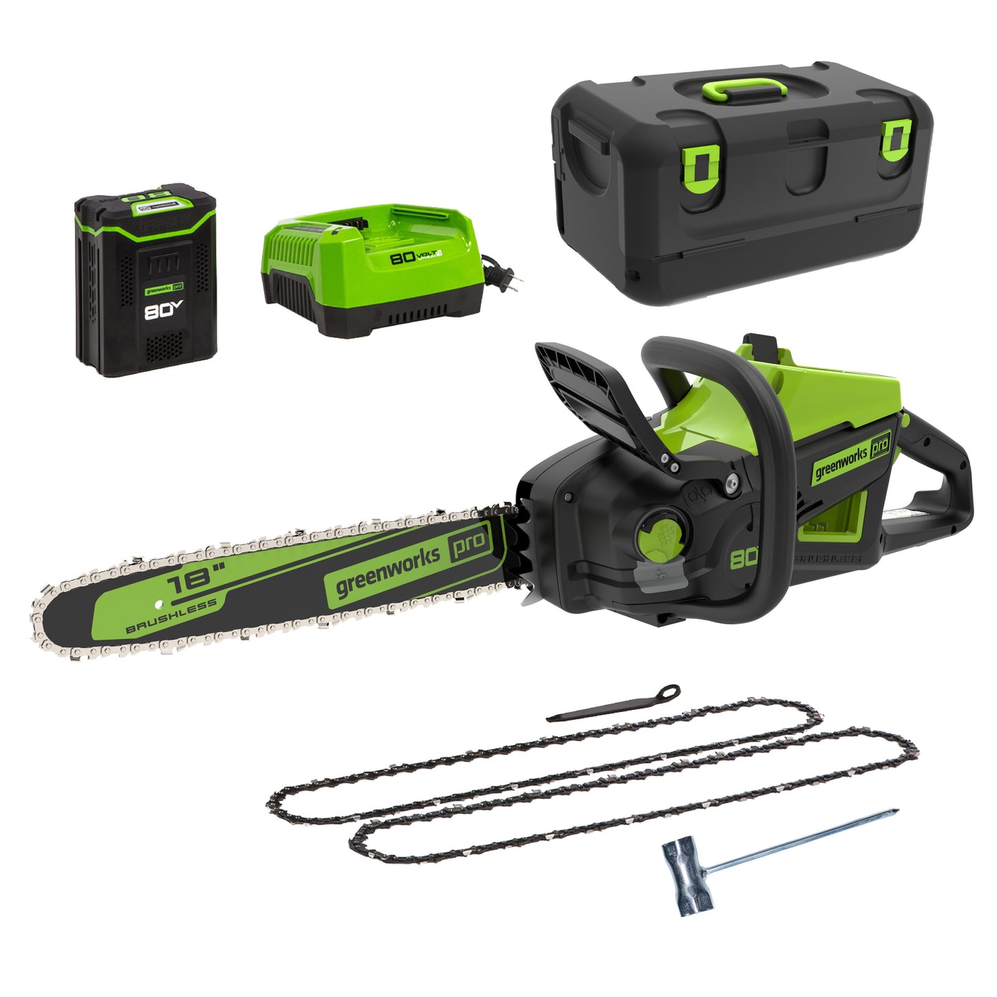 Greenworks Pro 80-volt 18-in Battery 4 Ah Chainsaw Battery Included Charger Included