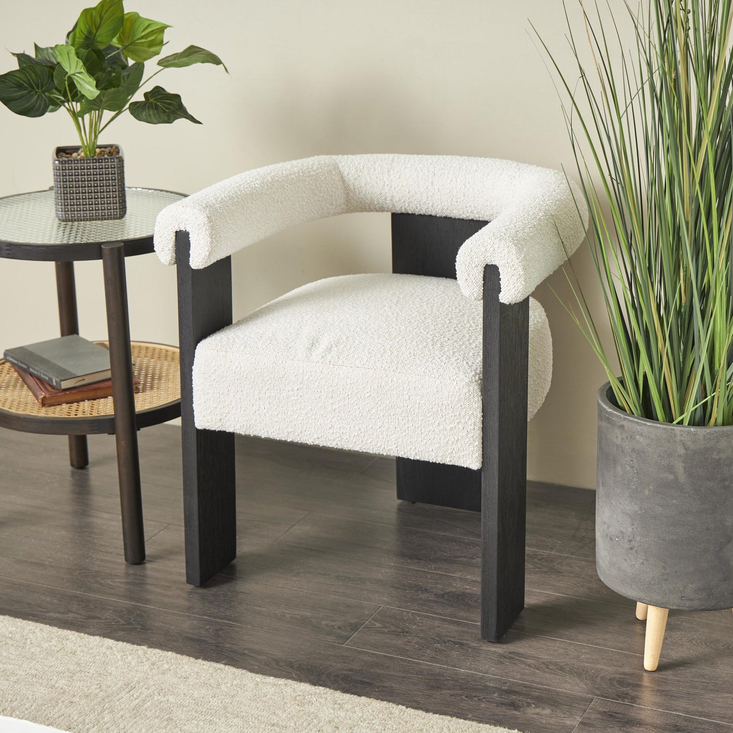 Grayson Lane Modern White Curved Boucle Accent Chair