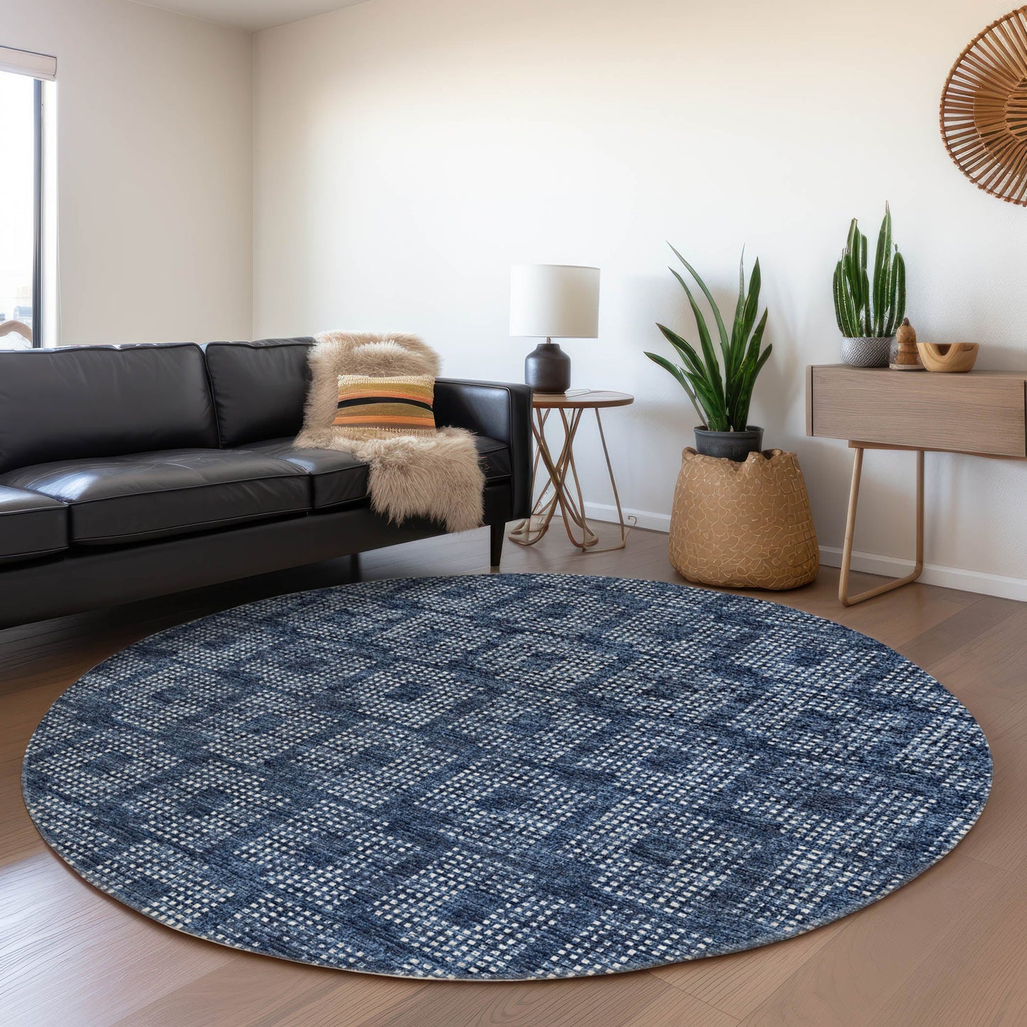 Addison Rugs Mayfield AMF33BL 8 x 8 (ft) Loomed Blue Round Indoor Abstract Machine washable Pet Friendly Area rug