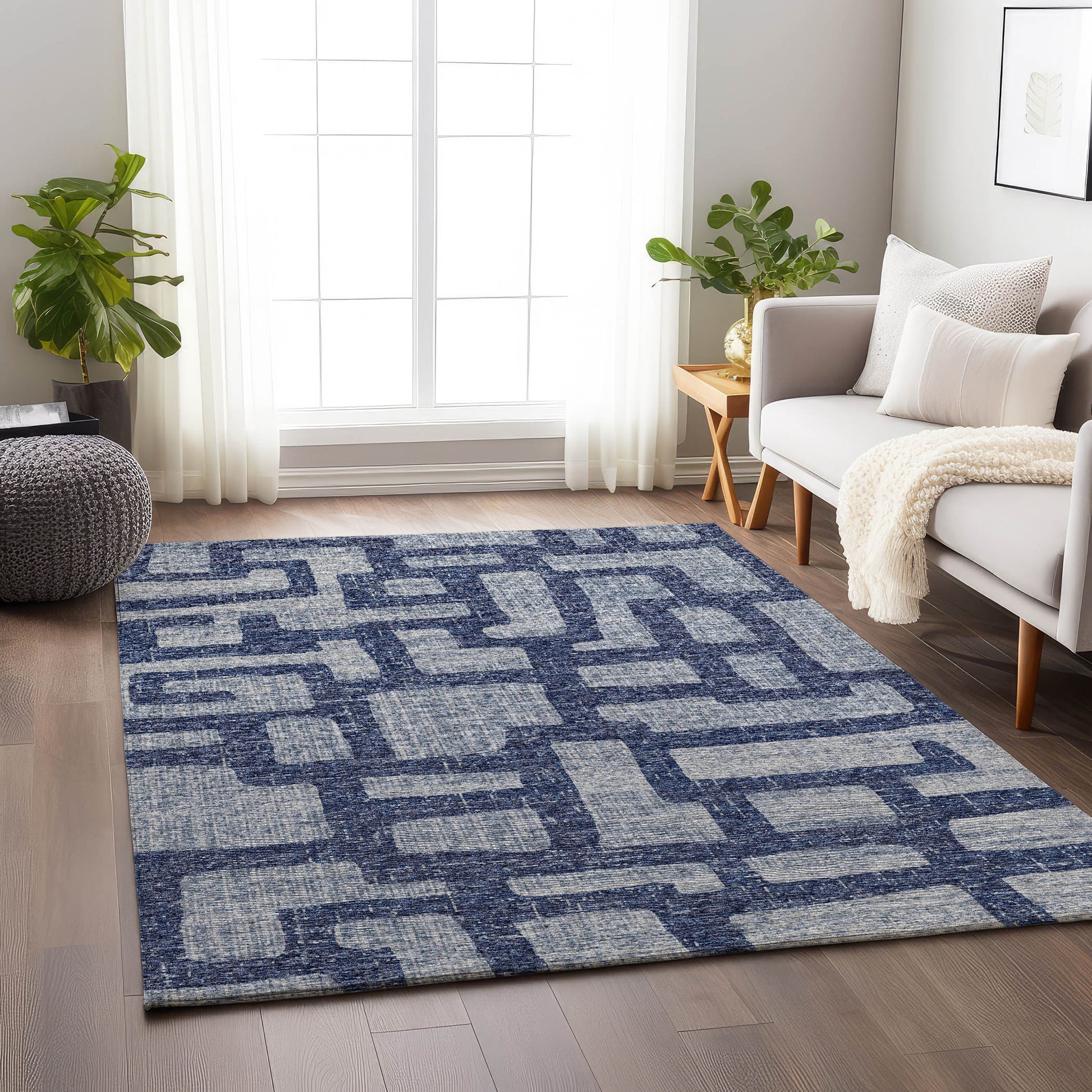 Addison Rugs Mayfield AMF110BL 8 x 10 (ft) Loomed Blue Rectangular Indoor Abstract Machine washable Pet Friendly Area rug