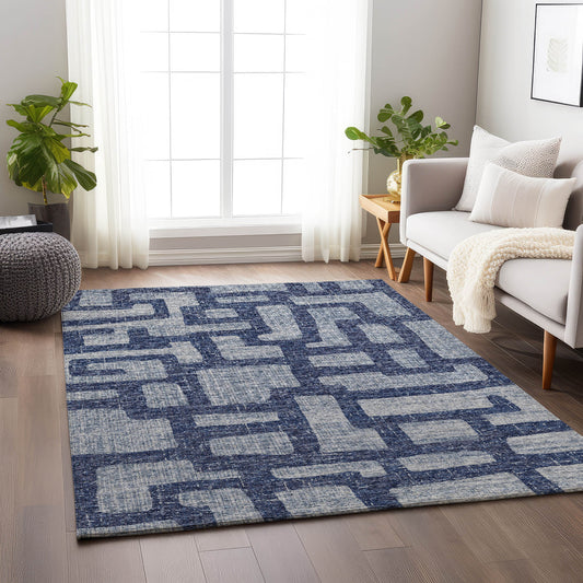 Addison Rugs Mayfield AMF110BL 8 x 10 (ft) Loomed Blue Rectangular Indoor Abstract Machine washable Pet Friendly Area rug