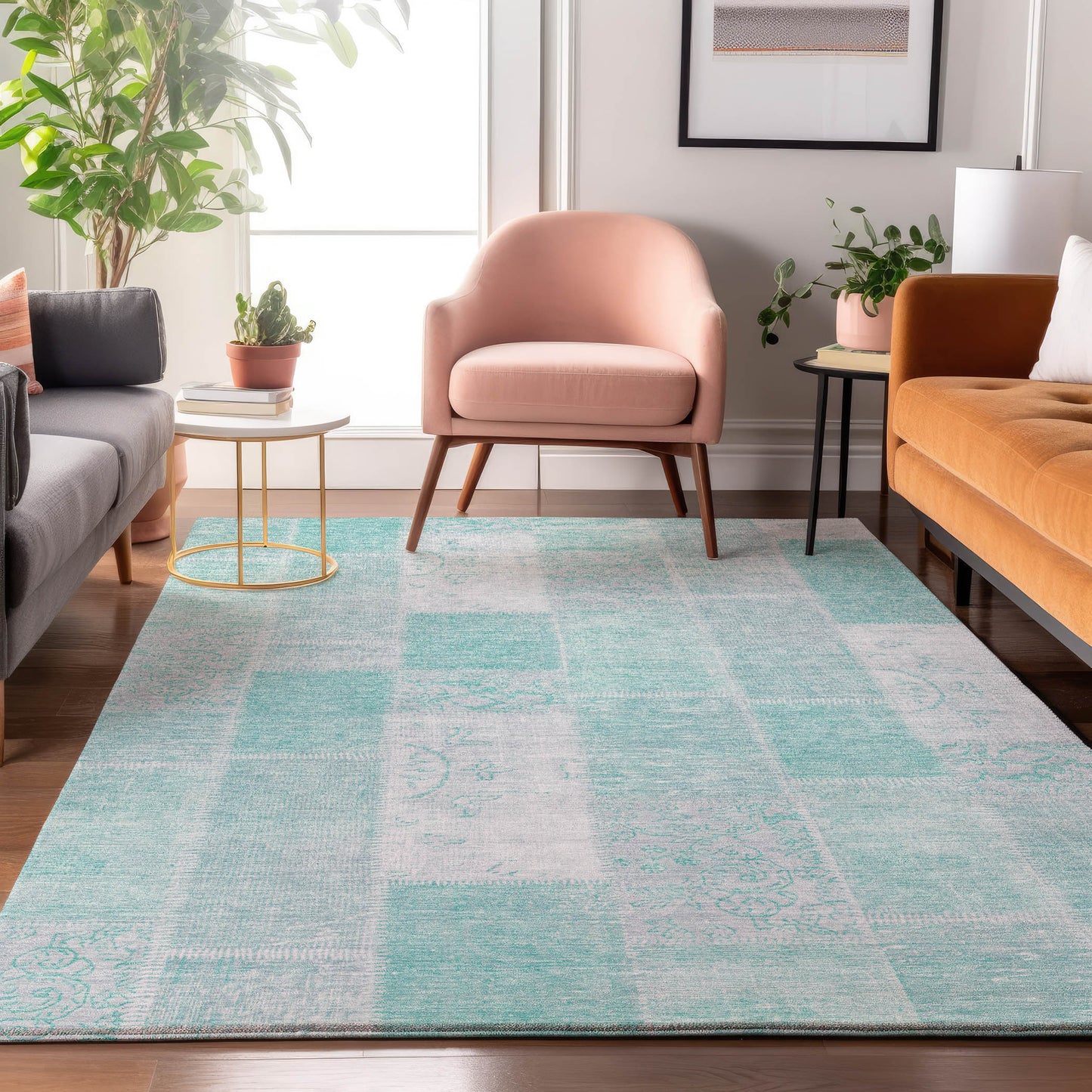 Addison Rugs Mayfield AMF631AQ 8 x 10 (ft) Loomed Aqua Rectangular Indoor Geometric Machine washable Pet Friendly Area rug