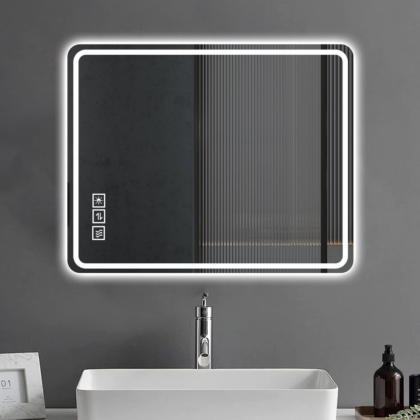 Bayfeve 40-in x 32-in Beveled Frameless Rectangle Dimmable Lighted Fog Free Bathroom Vanity Mirror ( Clear )