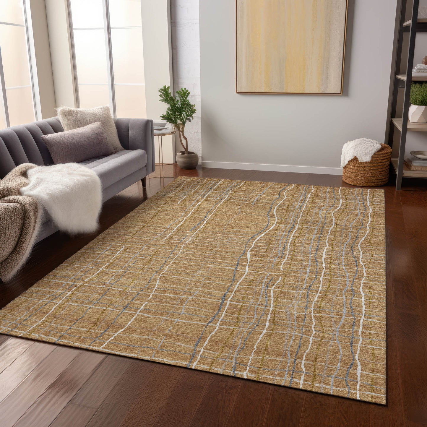 Addison Rugs Chantille ACN998GO 8 x 10 (ft) Gold Rectangular Indoor/Outdoor Geometric Pet Friendly Area rug