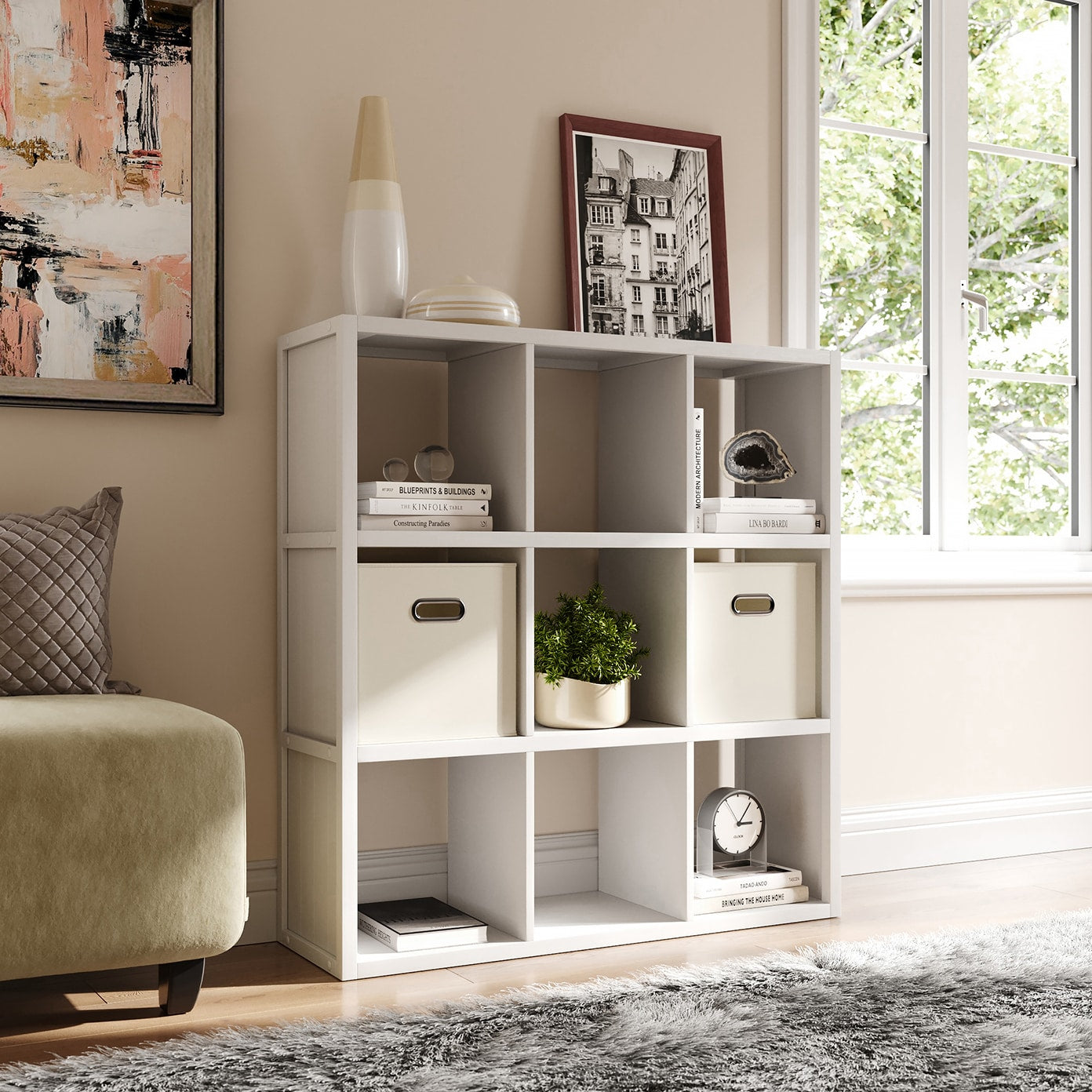 John Louis Home 40.25-in H x 37.75-in W x 11.75-in D White Wood 9 Cube organizer