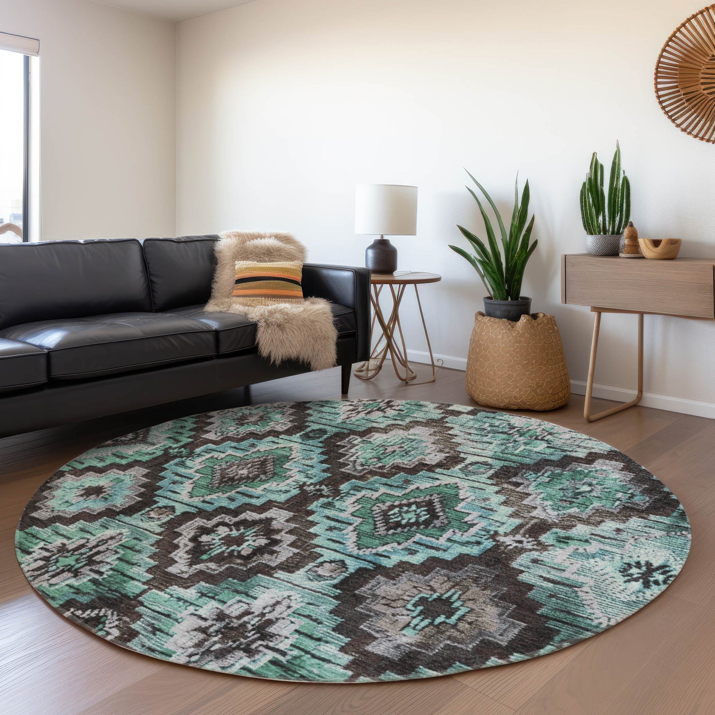 Addison Rugs Chantille ACN1891TE 8 x 8 (ft) Loomed Teal Round Indoor/Outdoor Geometric Machine washable Pet Friendly Area rug
