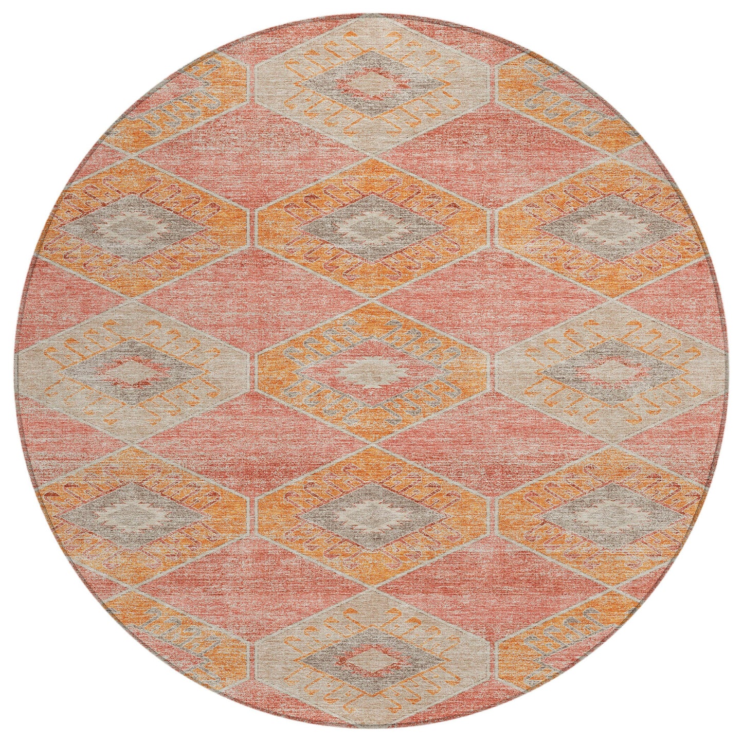 Addison Rugs Chantille ACN1857CR 8 x 8 (ft) Loomed Coral Round Indoor/Outdoor Geometric Machine washable Pet Friendly Area rug