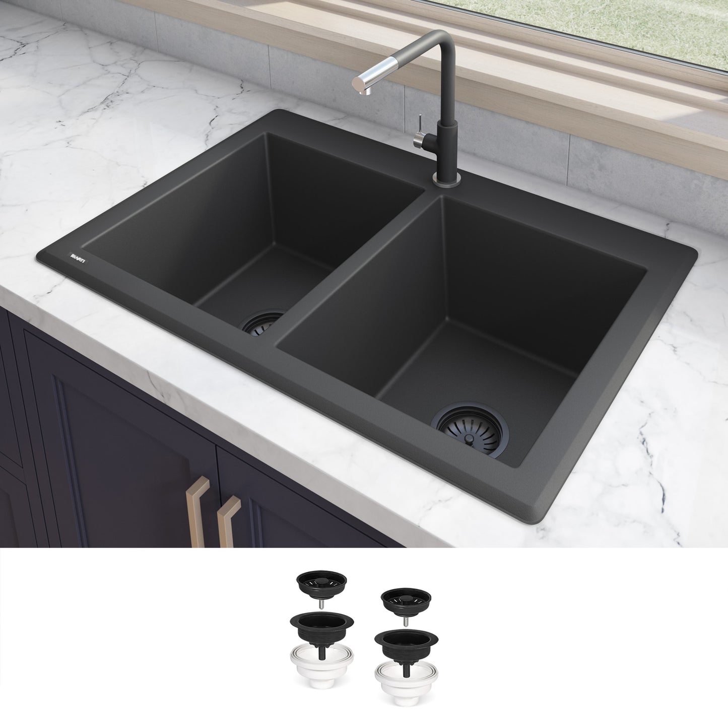 Ruvati epiGranite Drop-in 33-in x 22-in Granite Double equal bowl Kitchen Sink