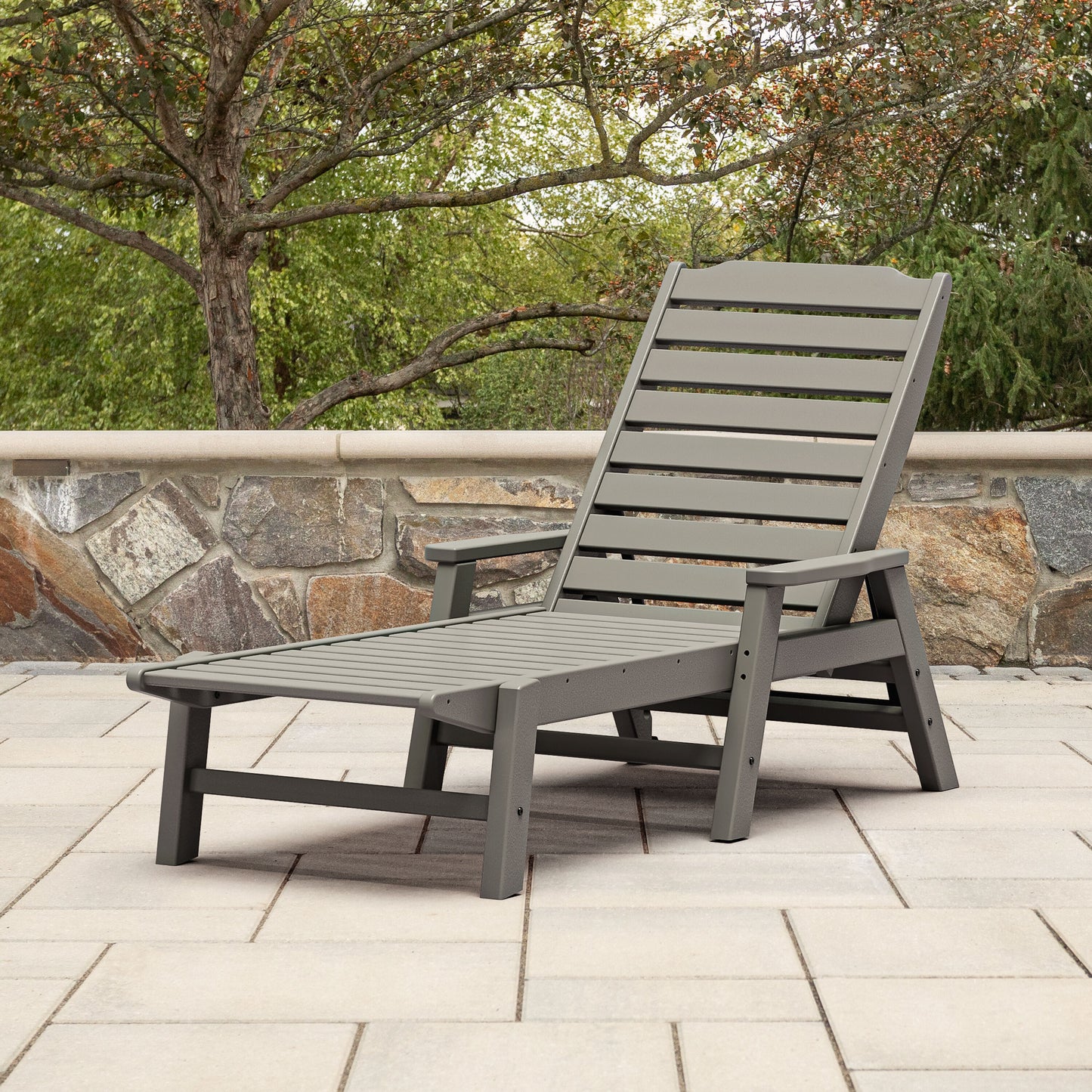 allen + roth by POLYWOOD Oakport Stackable Slate Grey HDPE Frame Stationary Chaise Lounge Chair with Slat Seat