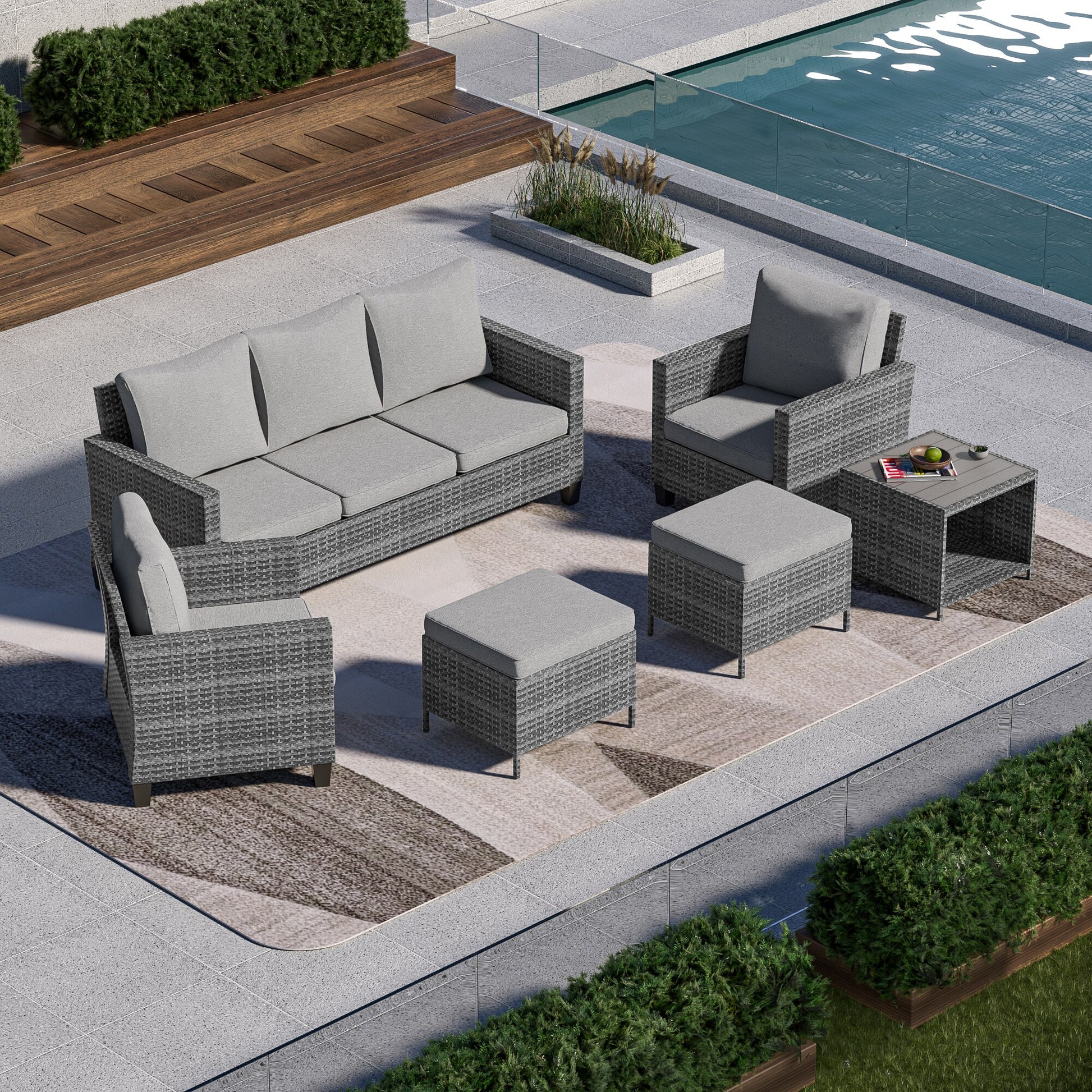 ACEGOSES 6 -Piece Wicker Patio Sofa Conversation Set with Light Gray Cushions