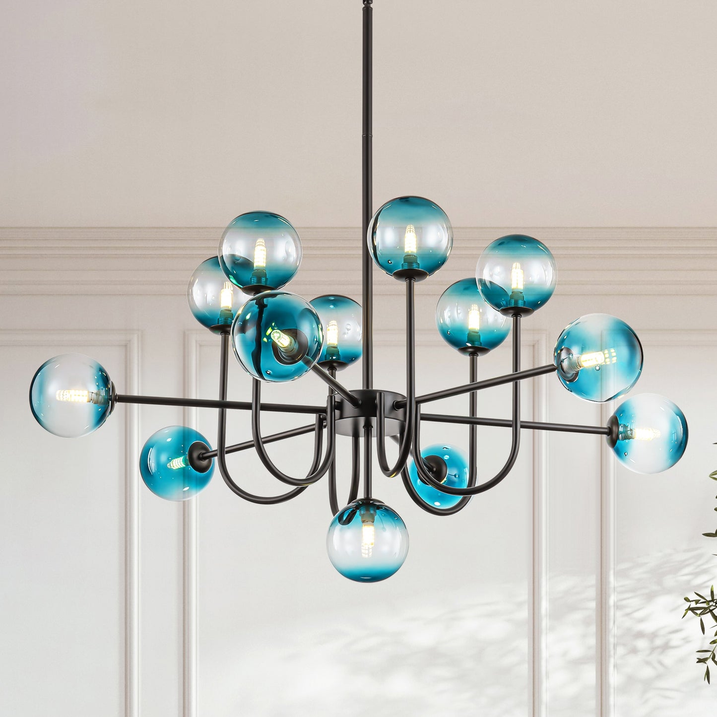 Rennnsan Isaiah 13 -Light Matte Black Mid-century For Use in Bedrooms, Dining Rooms, Foyers, Kitchens, Living Rooms Chandelier