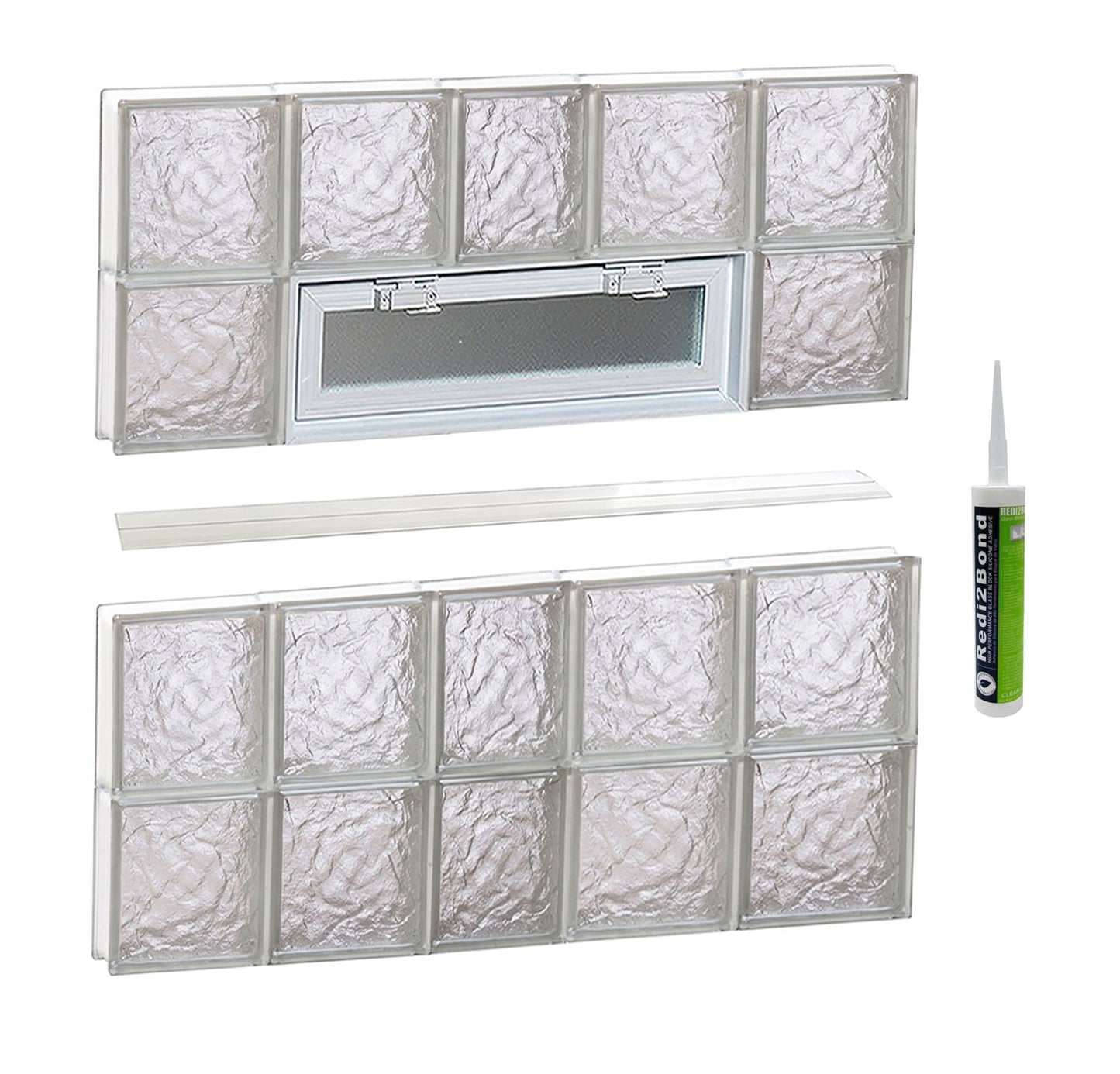 REDI2SET Ice Glass 36-3/4-in x 31-in Frameless Replacement Vented Glass Block Window