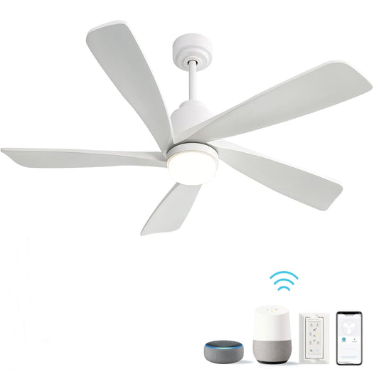 LuxeCraft 52-in Integrated LED Smart White with Matte Blades Ceiling Fan With Light - Remote Included ( 5 -Blade )