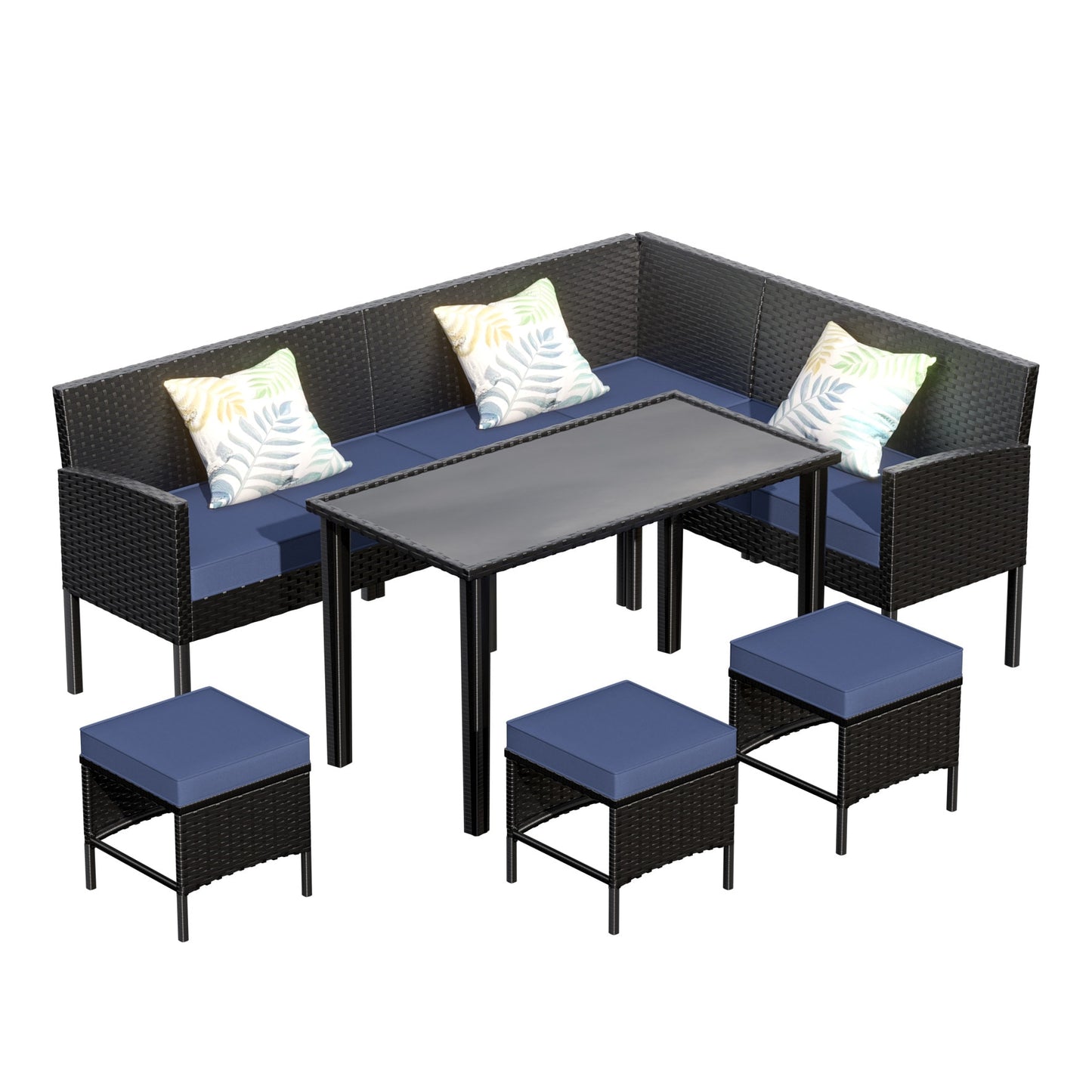 CESICIA Patio Chairs Set of 3 Blue Steel Frame Stationary Dining Chair with Blue Cushioned Seat