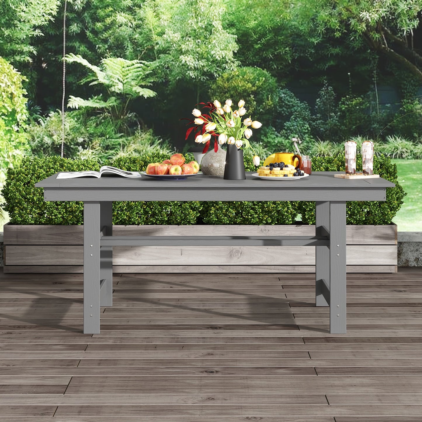 MIDHAM Patio dining table Rectangle Outdoor Dining Table 32.7-in W x 70.9-in L with Umbrella Hole