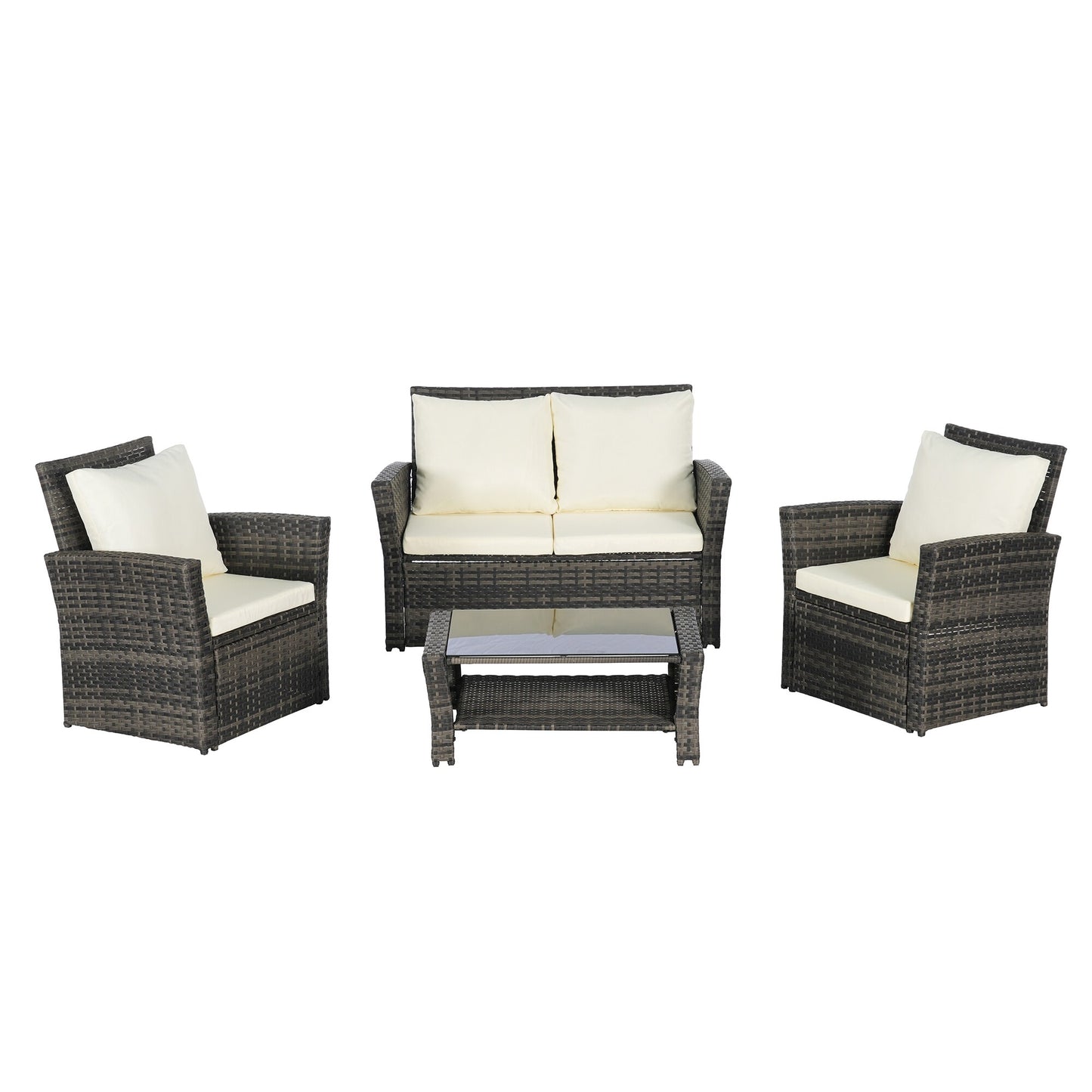 SINOFURN 4 -Piece Wicker Patio Conversation Set with Beige Cushions