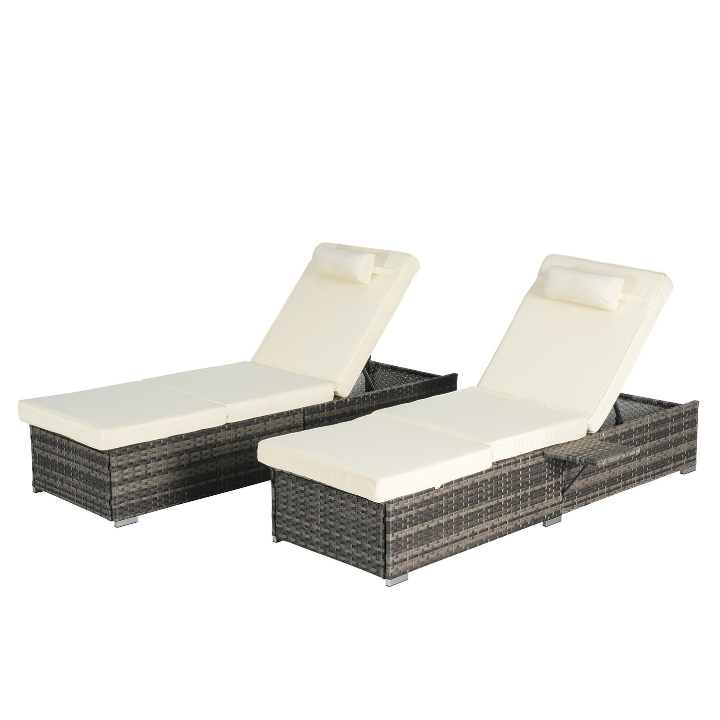 SINOFURN Set of 2 Rattan Brown Metal Frame Stationary Recliner Chair with Beige Cushioned Seat