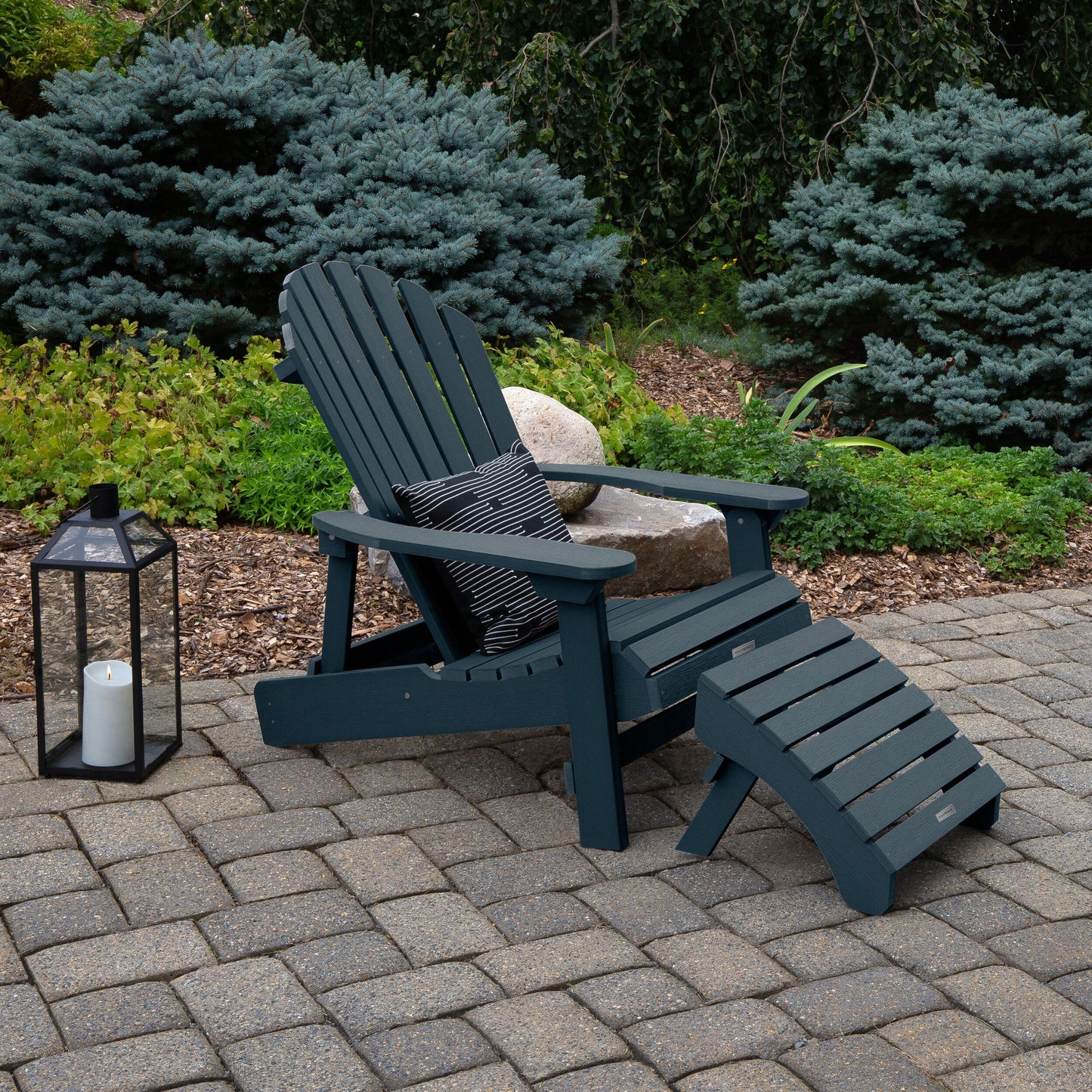 highwood The Adirondack Federal Blue Poly-lumber Frame Stationary Adirondack Chair with Slat Seat