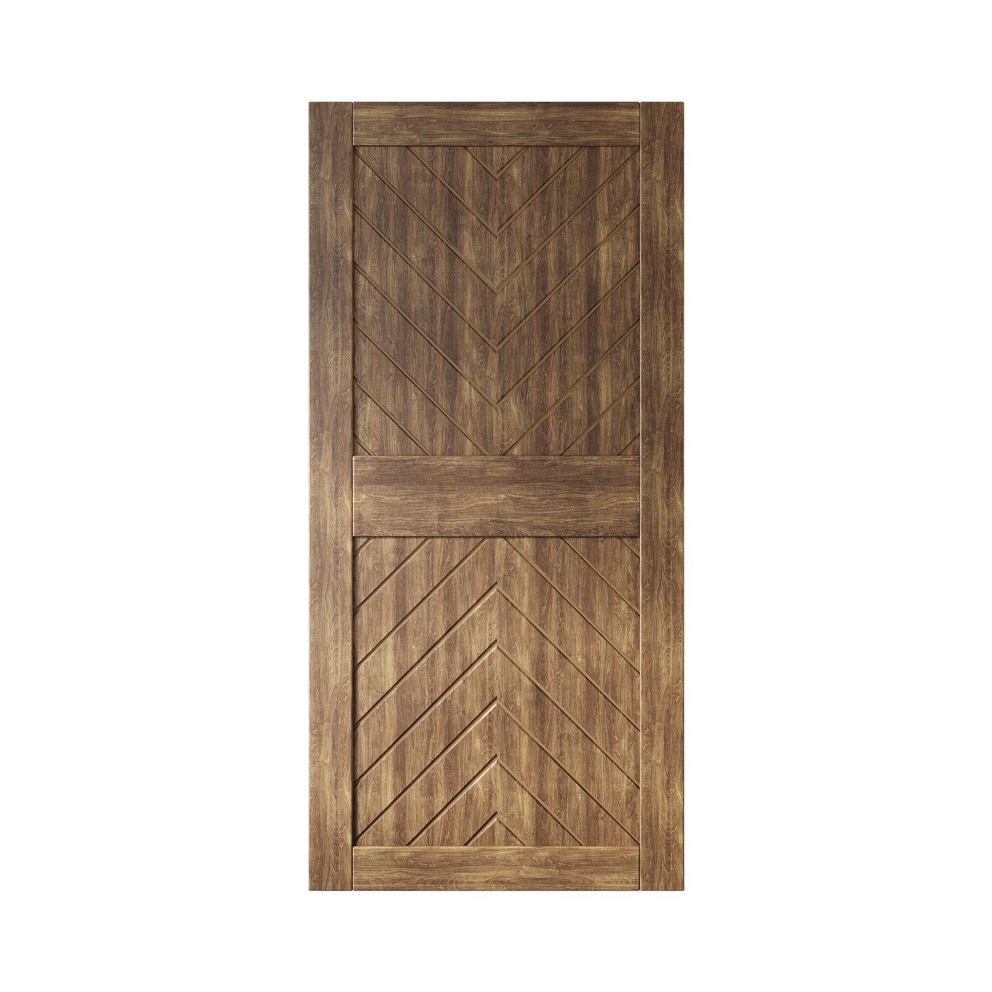 HOMACER 40-in x 84-in Dark Walnut Herringbone Pine Wood Solid core Single Barn Door (Hardware Not Included)