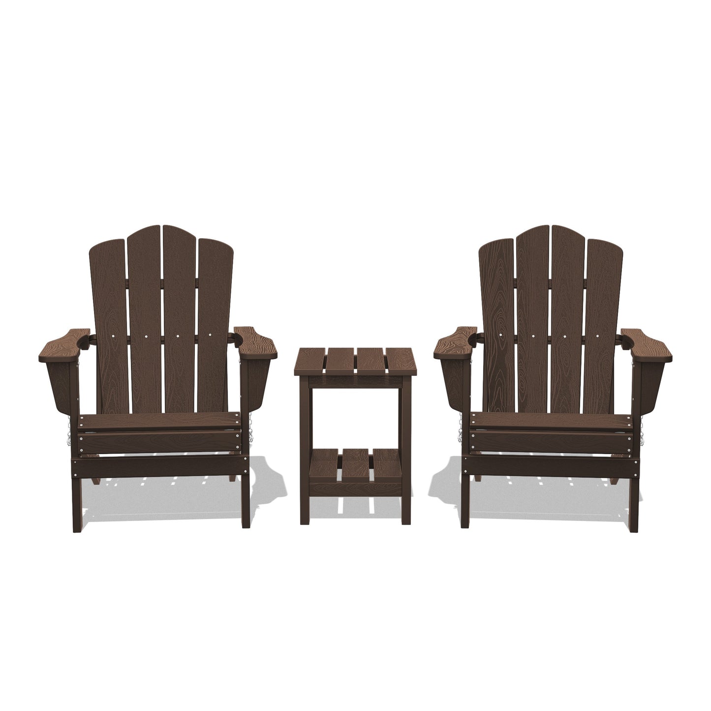 JEAREY Patio Folding Adirondack Chair Set of 2 with a Side Table Set of 2 Stackable Coffee HDPE Frame Stationary Adirondack Chair with Slat Seat