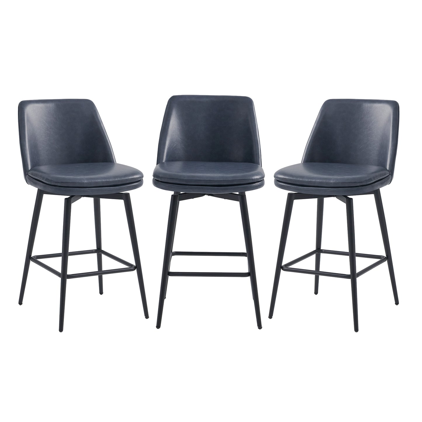 Circle 55 Navy Blue 27-in H Counter height Upholstered Swivel Metal Bar Stool 3 -Pack