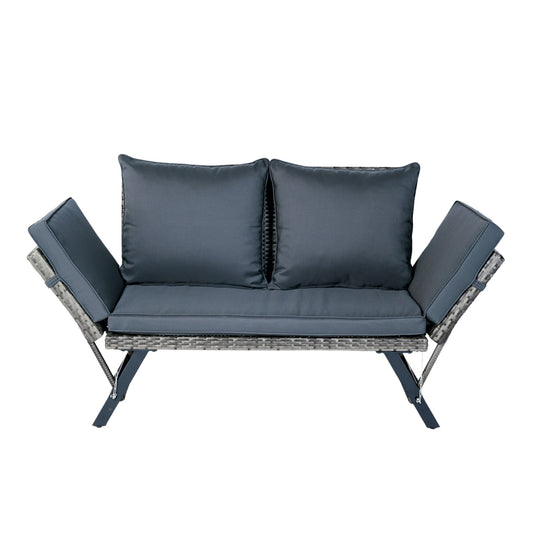 Damerin Patio Chairs Wicker Gray Steel Frame Hanging Conversation Chair with Gray Cushioned Seat