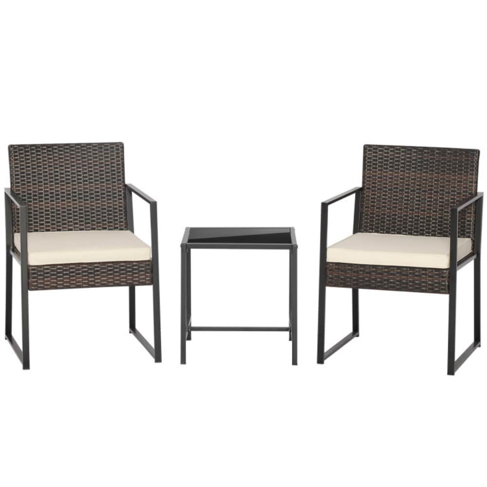 Clihome 3 -Piece Patio Conversation Set with White